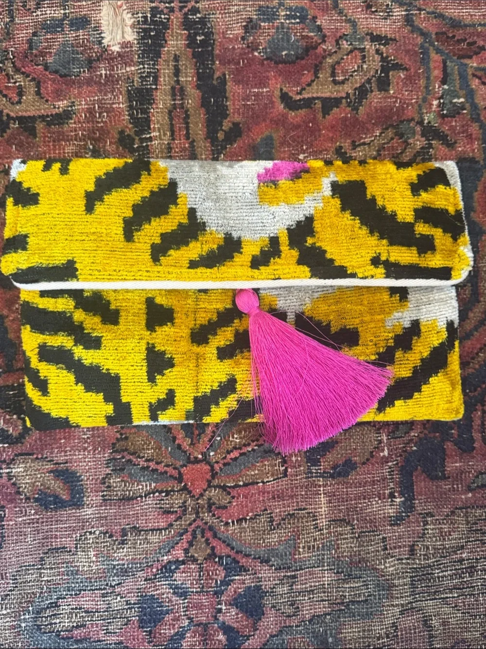 Bright Yellow and Pink Tassel Clutch Bag